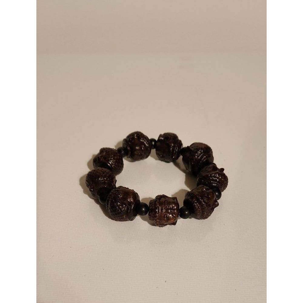 Bracelet  hand carved wood buddha head jewelry double sided large unisex monk